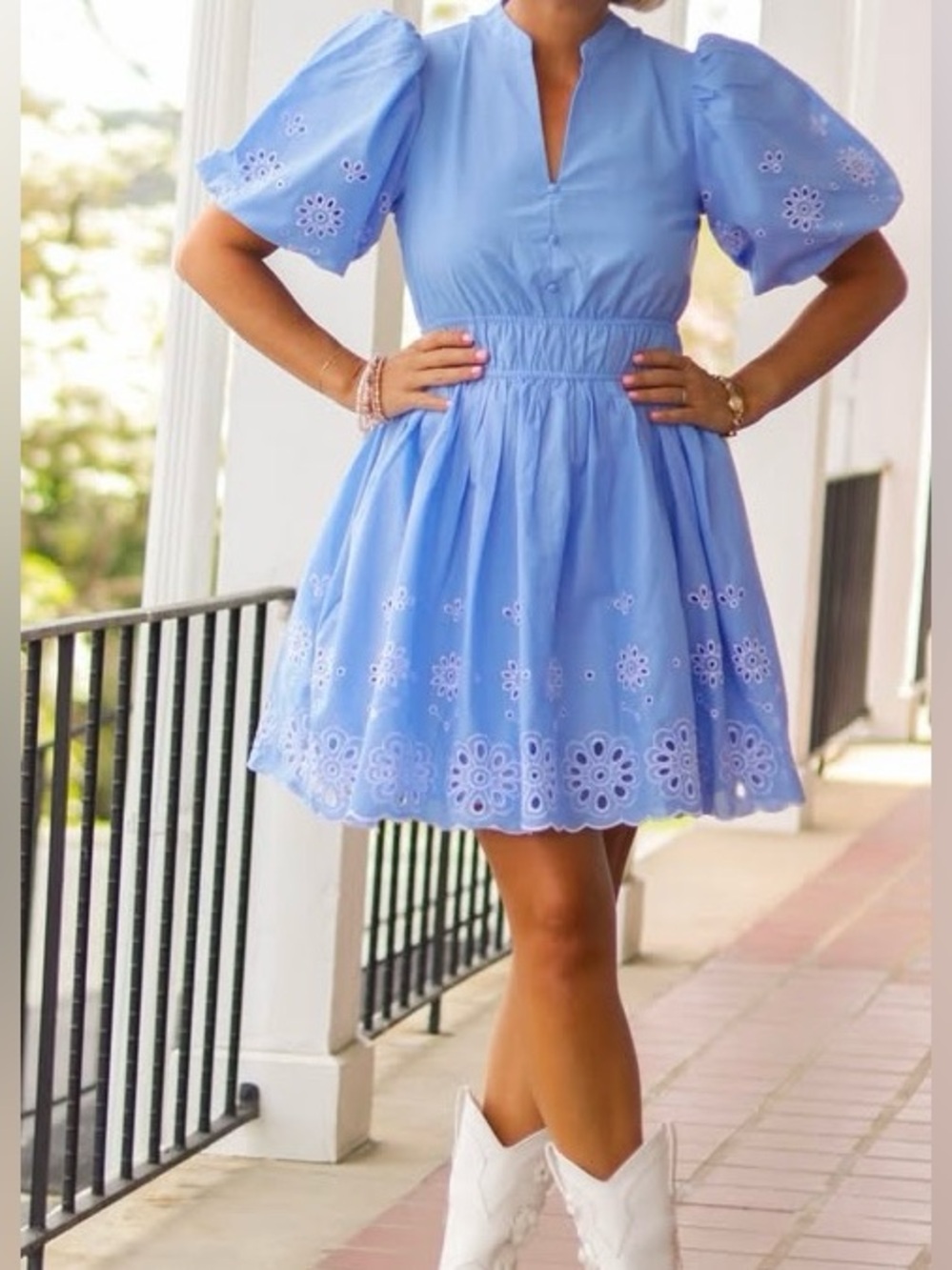 Cato Light Blue Eyelet Circle Skirt